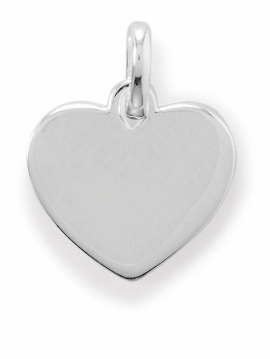 Style Statement Minimal Sparkle Sterling Silver Polished Heart Charm Pendant Engraveable with Ring