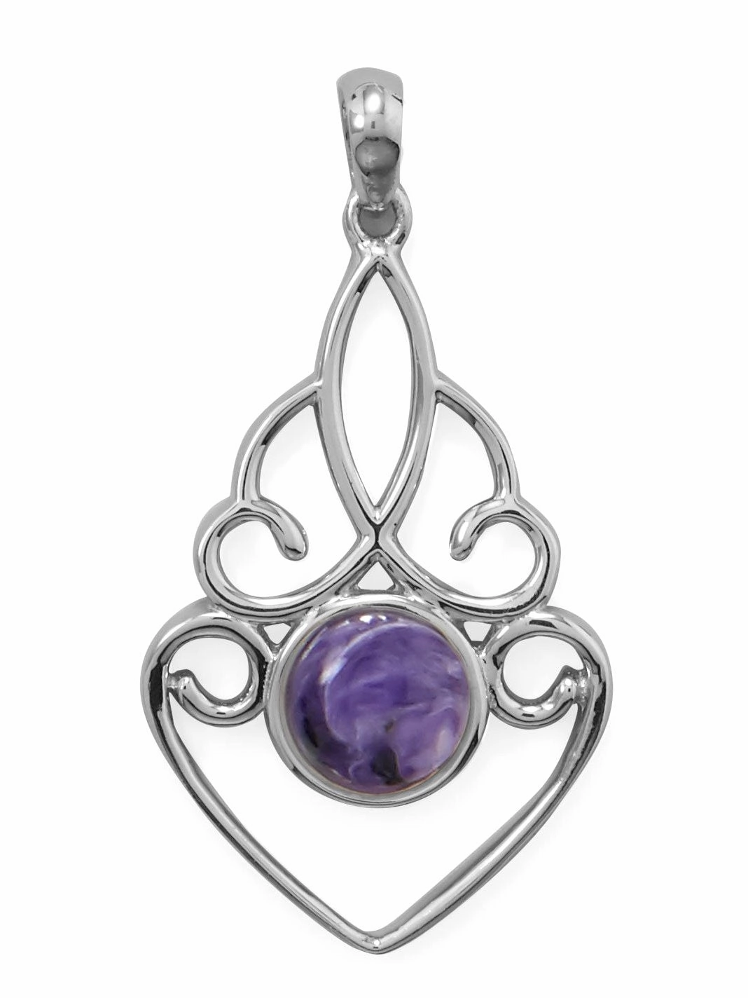 Sterling Silver Purple Charoite Pendant Grape Swirl - Pendant Only Stylish Addition Sleek Detailing