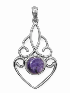 Sterling Silver Purple Charoite Pendant Grape Swirl - Pendant Only Stylish Addition Sleek Detailing