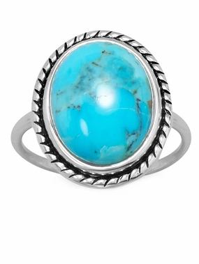 Sterling Silver Reconstituted Turquoise Ring with Rope Design Frame Metric Measure Traditional Symbol