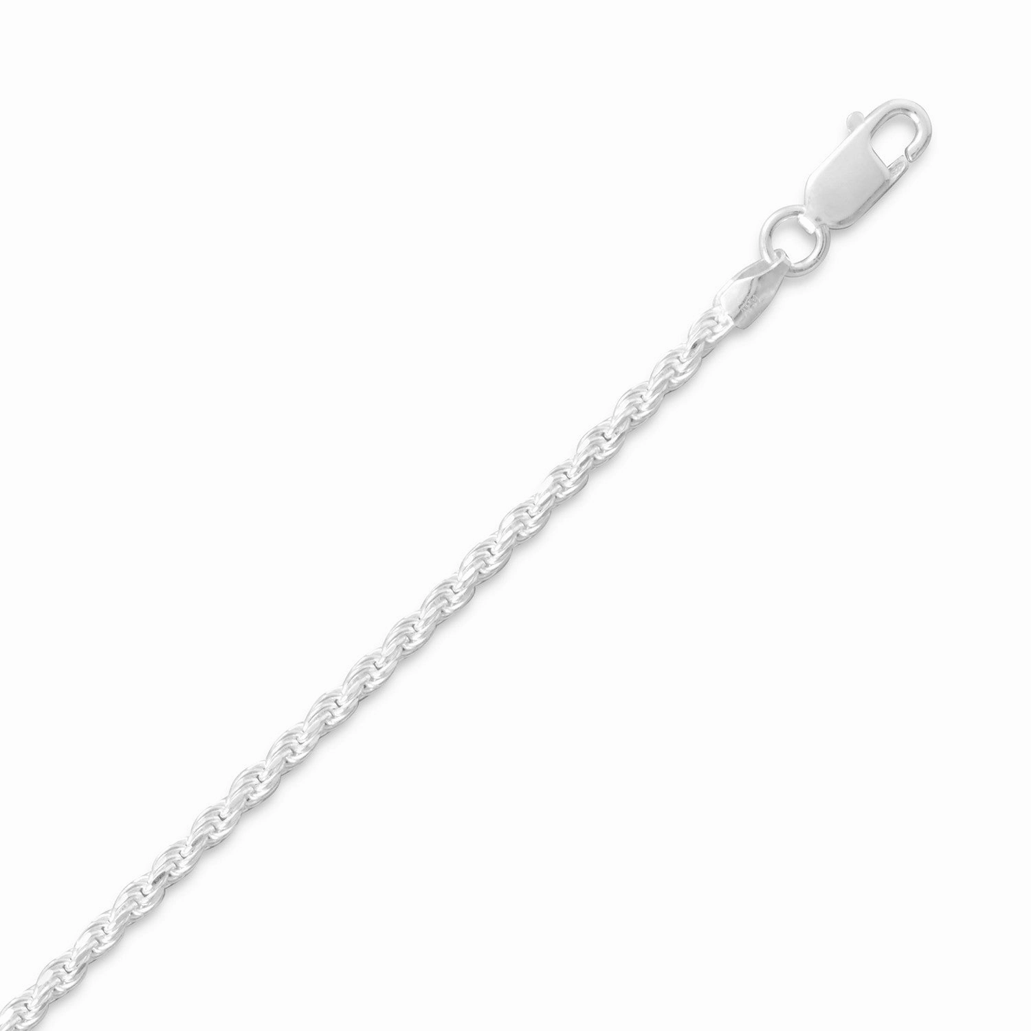 Dainty Form Sterling Silver Rope Chain Necklace 2mm Diamond-cut, Made in Italy