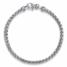 Sterling Silver Solid Mens Round Box Chain Bracelet Cute Accent