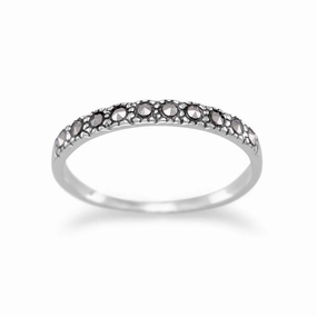 Sterling Silver Stackable Band Ring with Ten Marcasite Stones 2mm Wide Minimal Expression Contemporary Work