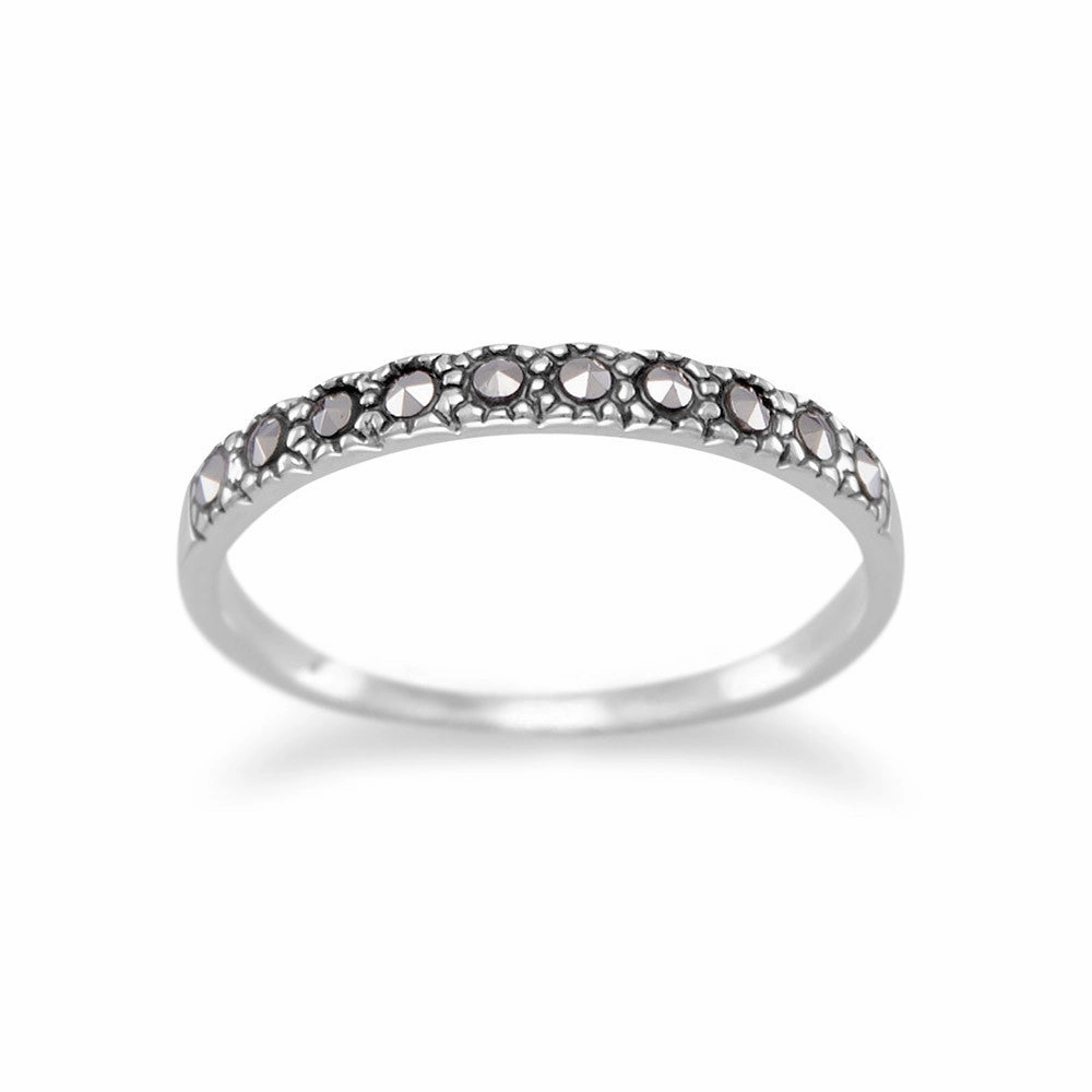 Sterling Silver Stackable Band Ring with Ten Marcasite Stones 2mm Wide Superior Style Best choice