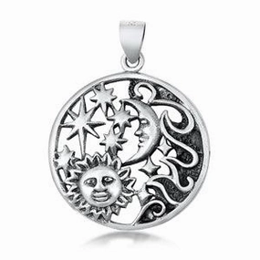 Sterling Silver Sun, Moon, and Stars Pendant Fashion Element Formal touch