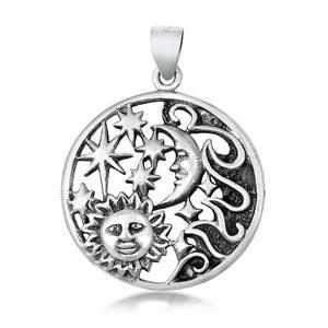 Sterling Silver Sun, Moon, and Stars Pendant Fashion Element Formal touch