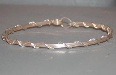 Nature Themes Sterling Silver Thin 4-Strand Wire Wrapped Stackable Bracelet  SSSwa