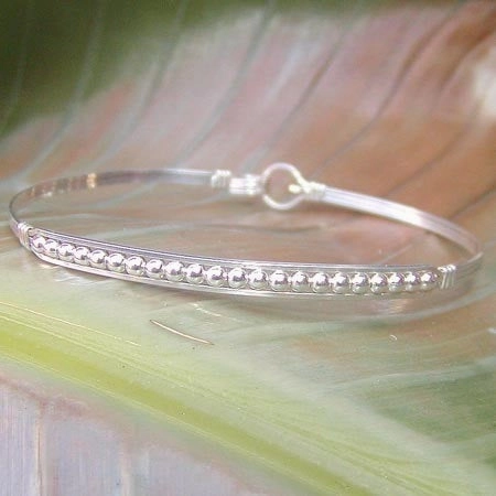 One-Size Sterling Silver Tiny Beads Wire Wrapped Stackable Bracelet