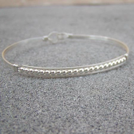 Sterling Silver Tiny Beads Wire Wrapped Stackable Bracelet Matte Textures