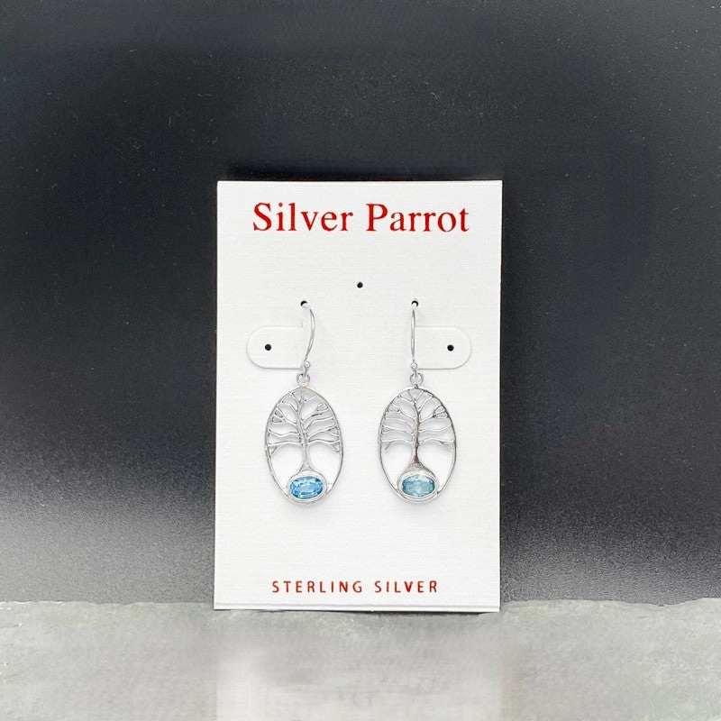 Sterling Silver Tree of Life Earrings. 4 Available Stones Artistic Mood Flat Shot