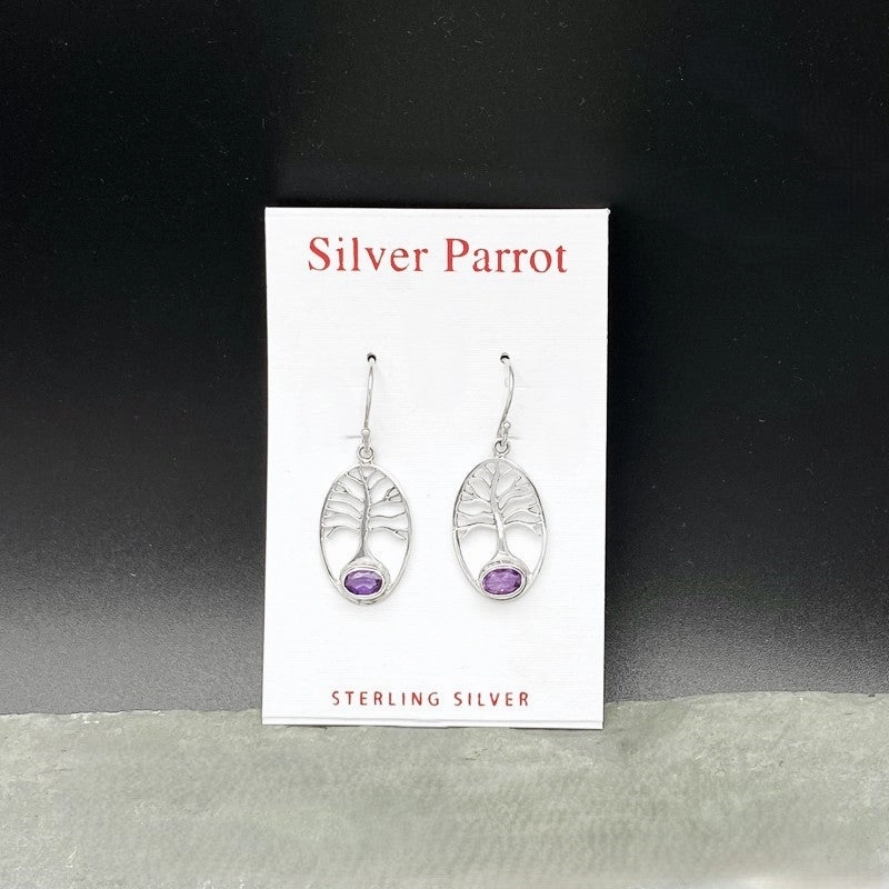 Lux Appeal Sterling Silver Tree of Life Earrings. 4 Available Stones