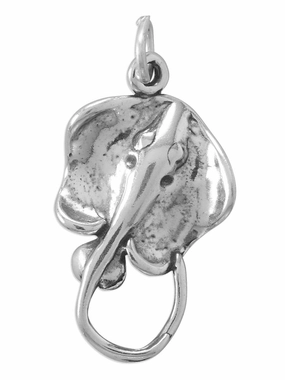 Sparkle Surface Eye-Catching Detail Stingray Charm Sterling Silver