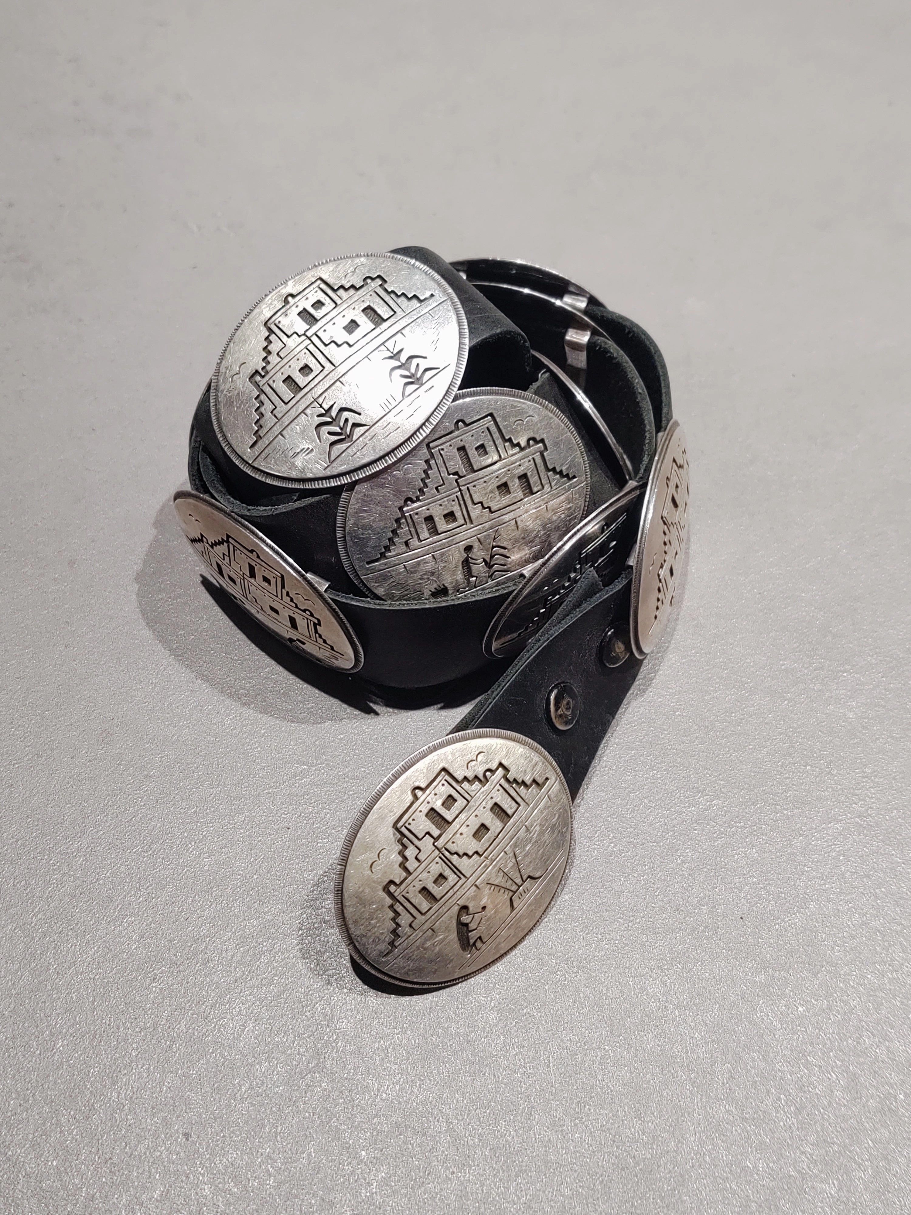 Storyteller Overlay - Sterling Silver Concho Belt - Handmade Native American Smooth Surface