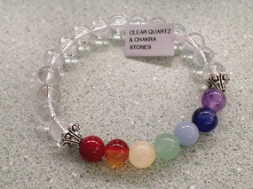 Holiday Specials Sapphire Level Clear Quartz With Chakra Stones 8MM Stretch Bracelet