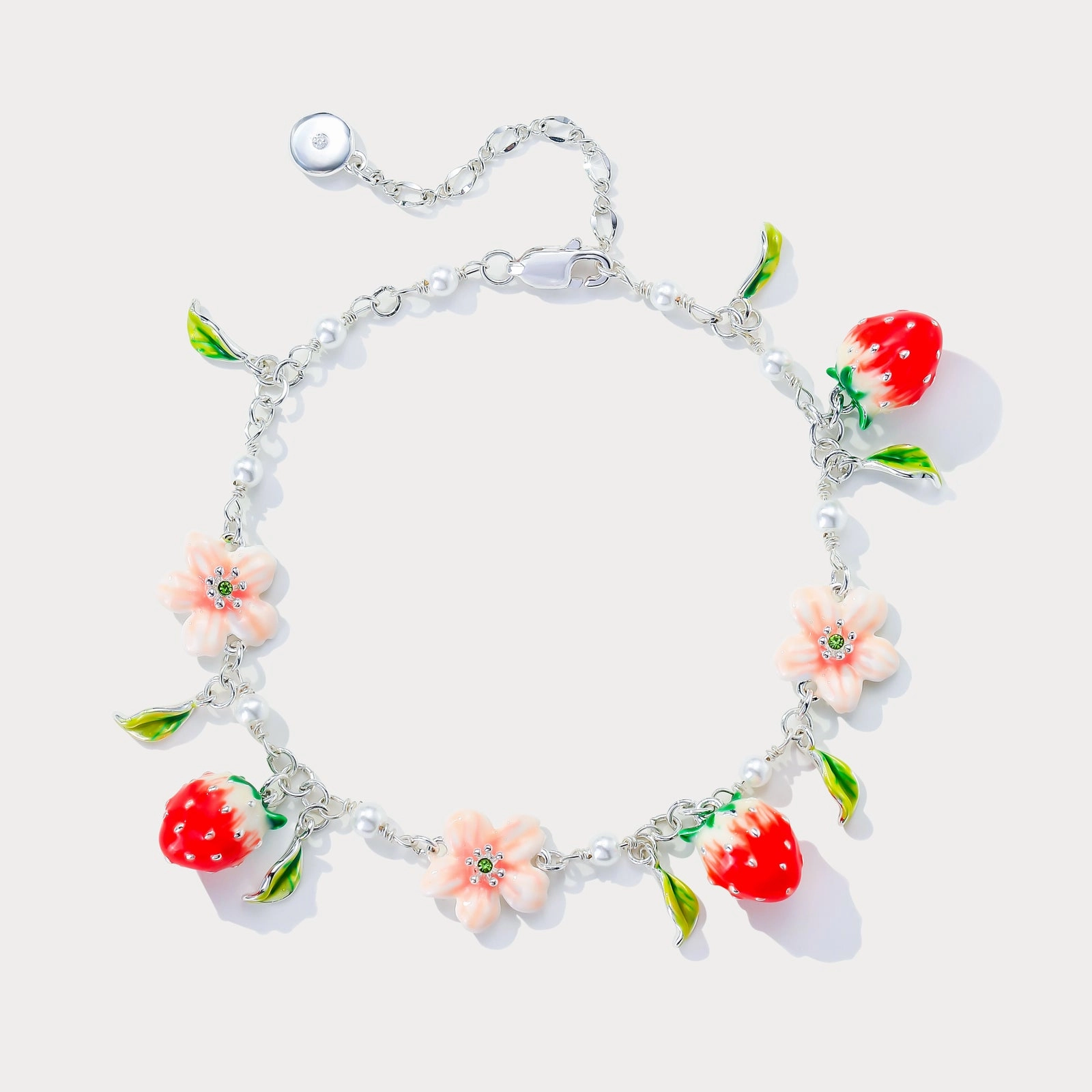 Strawberry Enamel Flower Silver Bracelet Pioneering Design