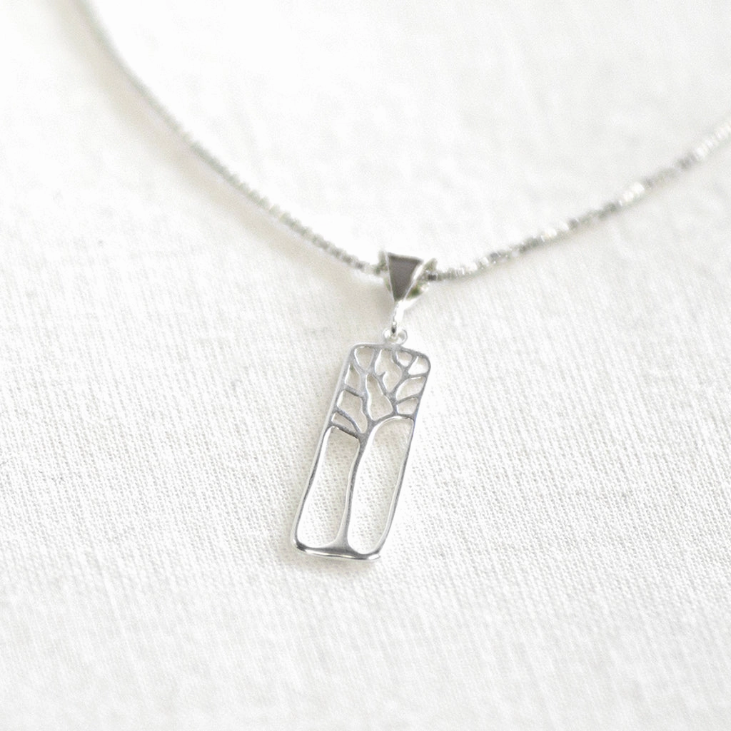 Effortless Finish Sterling Silver Framed Tree Pendant