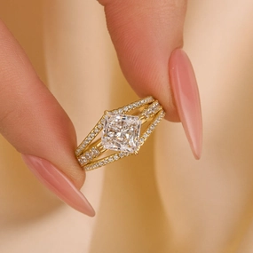 Signature Charm Fresh Light Louily Special Square Princess Cut Engagement Ring In Sterling Silver