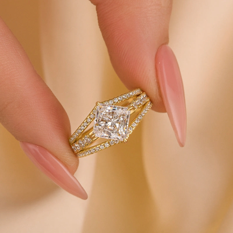 Street Ready Layering Game Louily Special Square Princess Cut Engagement Ring In Sterling Silver