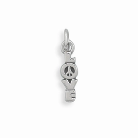 Glistening Detail LOVE with Peace Sign Charm Sterling Silver - Made in the USA
