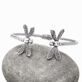 Glowing Details Flawless Accent Sterling Silver Dragonfly Bracelet