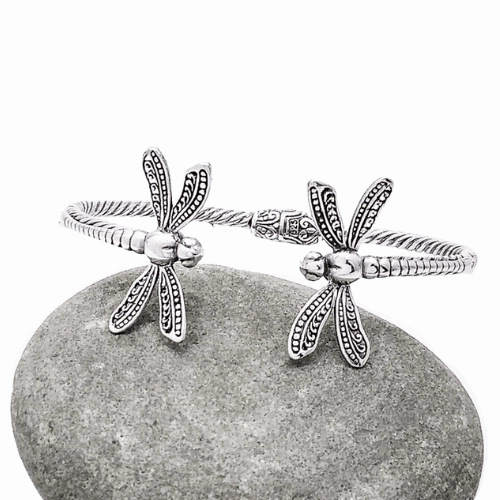 Glowing Details Flawless Accent Sterling Silver Dragonfly Bracelet