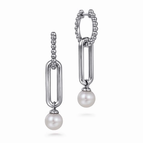 925 Sterling Silver Pearl Bujukan Huggie Drop Earrings Distinctive Finish Camera Ready