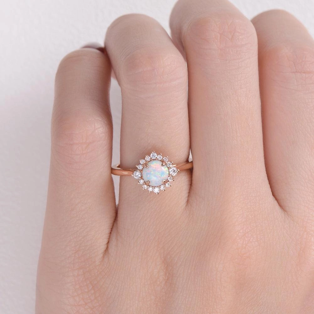 Fashionable Jewelry Delicate Edge Lab Opal & Moissanite Rose Gold Ring