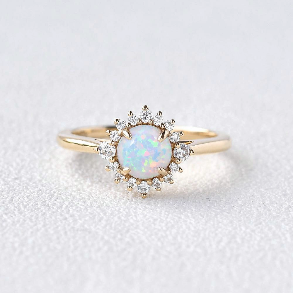 Lab Opal & Moissanite Rose Gold Ring Polished Surface