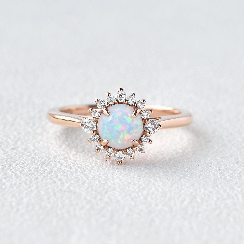 Refined Shine Lab Opal & Moissanite Rose Gold Ring
