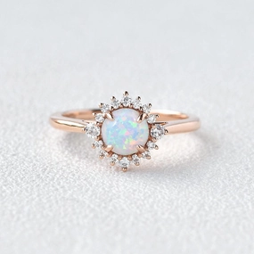 Refined Shine Lab Opal & Moissanite Rose Gold Ring