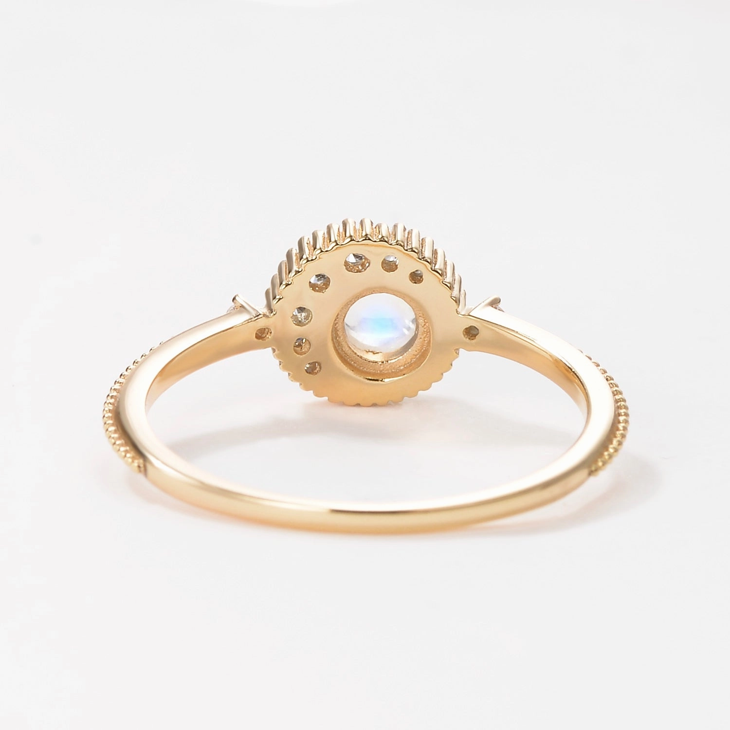 Vintage Moonstone Round Cut Half Moon Six-prong Ring Chic Day Bridal Touch