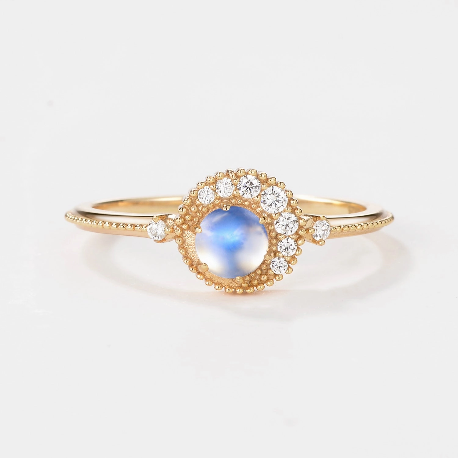Vintage Moonstone Round Cut Half Moon Six-prong Ring Luxury Moments Fashion Appeal