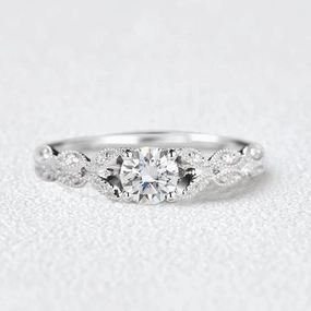 Pretty Accent Round Cut Vintage Moissanite Engagement Ring