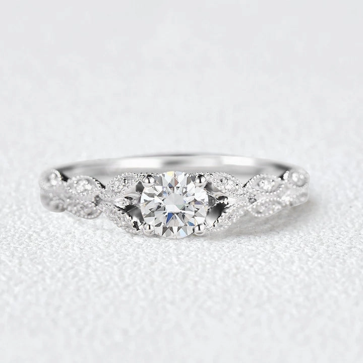 Round Cut Vintage Moissanite Engagement Ring Balanced Feature