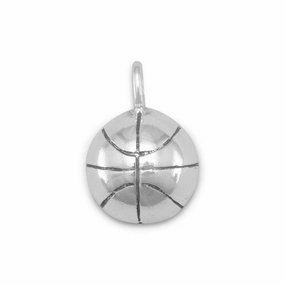 Half Round Basketball Charm Pendant Sterling Silver, Made in the USA Masculine Bold Fashionable Design