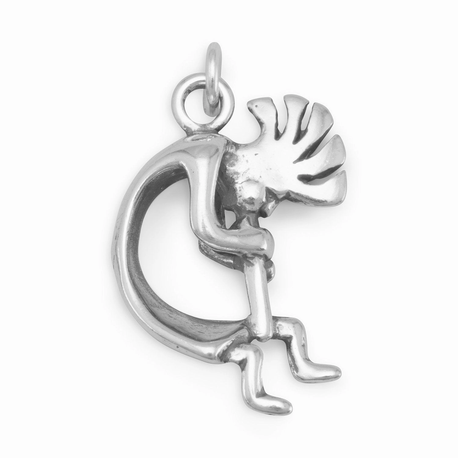 Layered Vibe Unique Glow Southwest Flute Player Kokopelli Charm 3D Sterling Silver