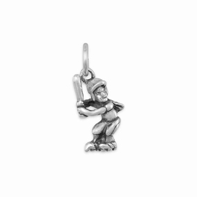 Brilliant Sparkle Stylish Contour Girl Softball Player Sterling Silver Charm, Made in the USA