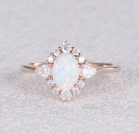 Lab Opal & Moissanite 14K Gold Ring Timeless Look