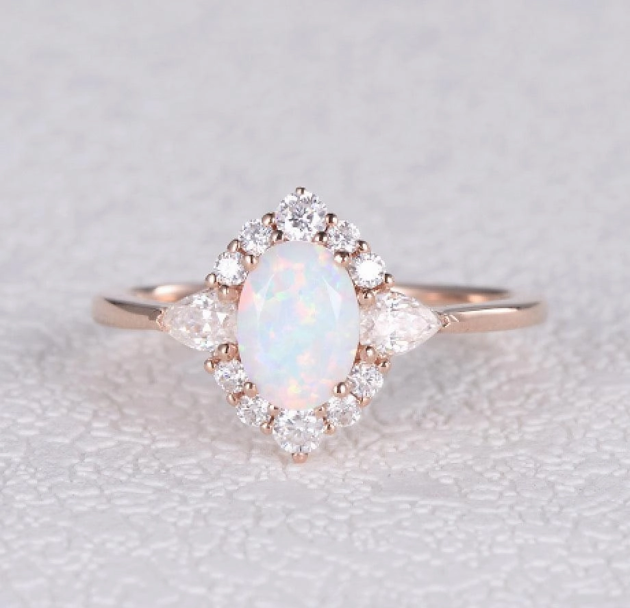 Lifestyle Fit Lab Opal & Moissanite 14K Gold Ring