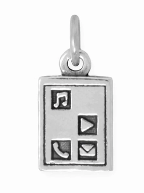 Contemporary Form Tablet Charm with Icons Sterling Silver