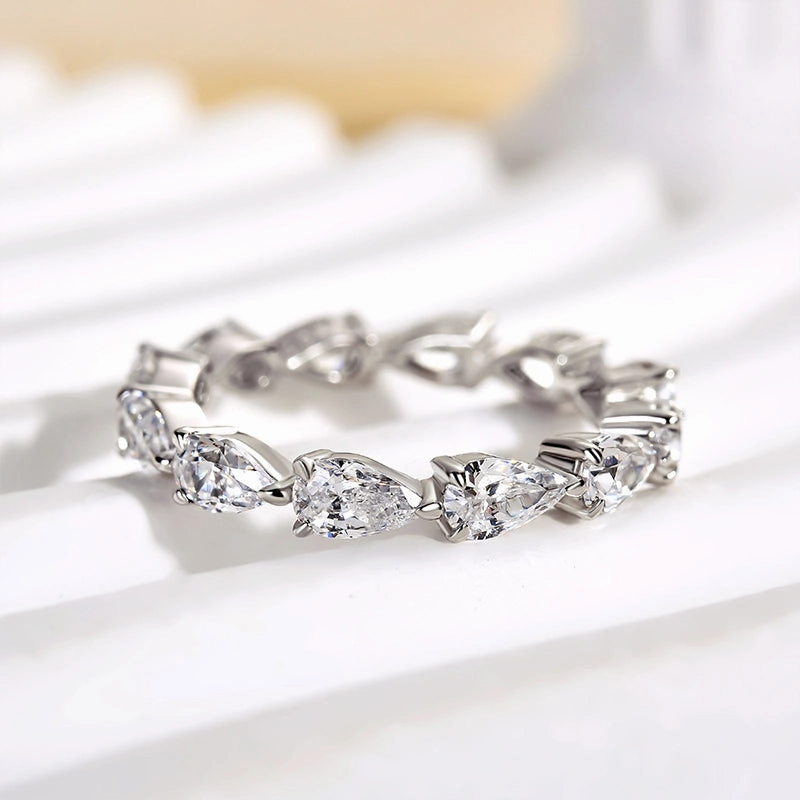 Sleek Look Instant Style Louily Eternity Pear Cut Wedding Band In Sterling Silver