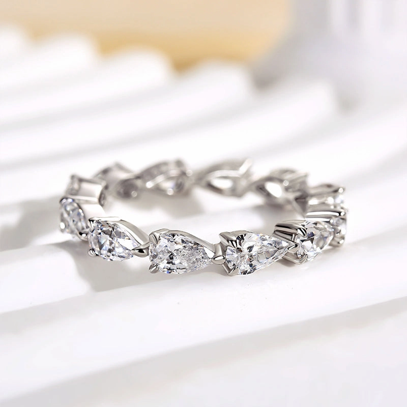 Louily Eternity Pear Cut Wedding Band In Sterling Silver Handcrafted Craft Precious Jewelry Pieces