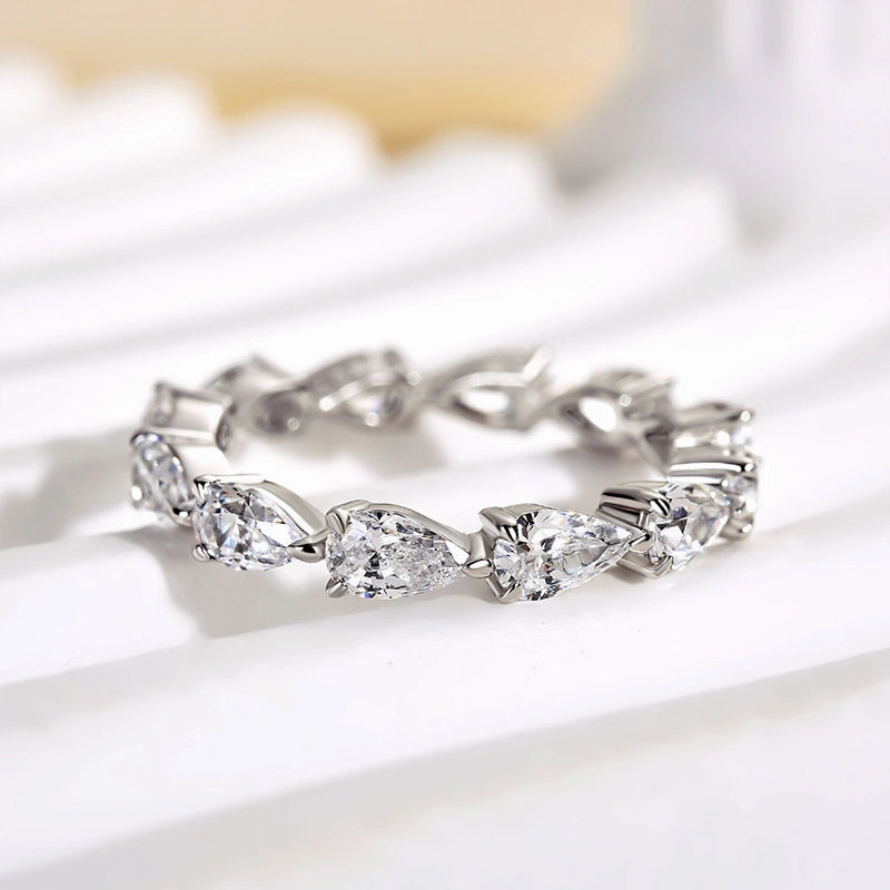 Casual Chic Simple Glow Louily Eternity Pear Cut Wedding Band In Sterling Silver