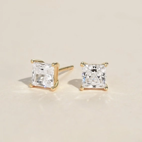 Princess Cut Classic Solitaire Gold Studs Set 2pcs Quiet Luxury Classic Jewelry