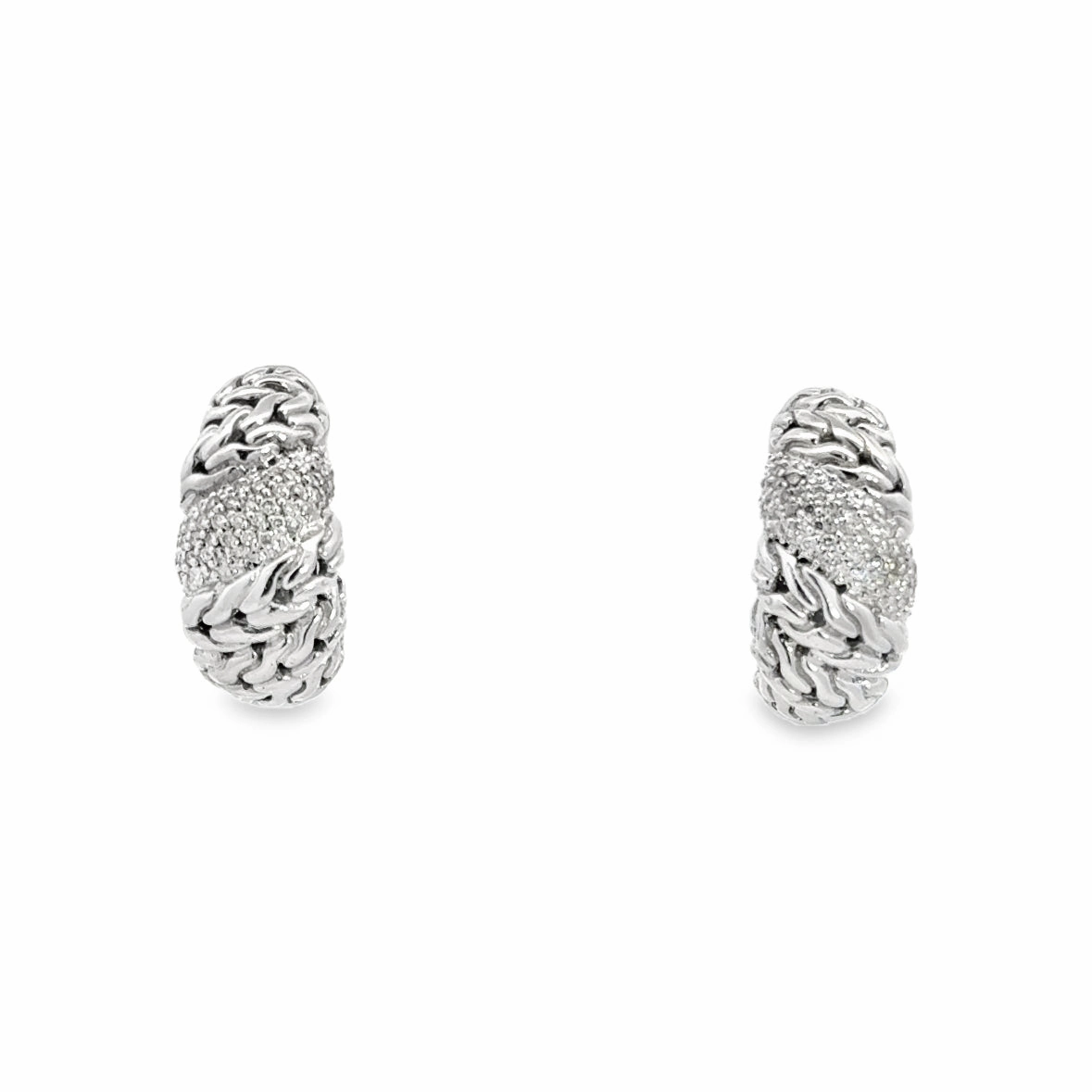 Kirkland Jewelry Estate | Sterling Silver Diamond Hoop Earrings Iconic Feel