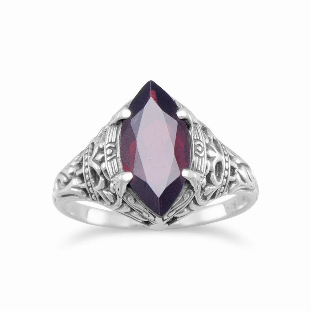 Daily Look Modern Mark Marquise Garnet Ring Sterling Silver Antique Finish Vintage Style