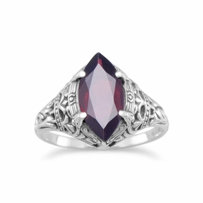 Fine Design Marquise Garnet Ring Sterling Silver Antique Finish Vintage Style