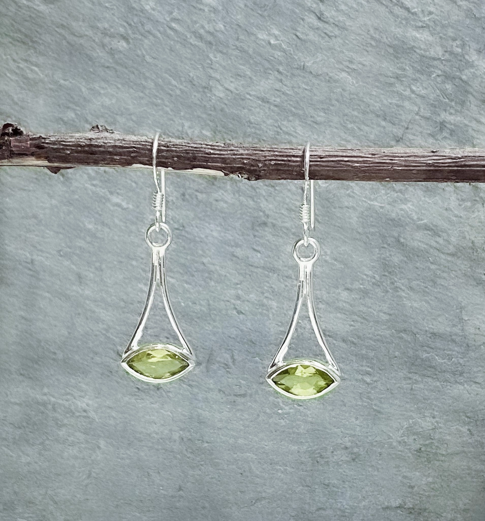 Sterling Silver Geometric Earring With Peridot Style Focus