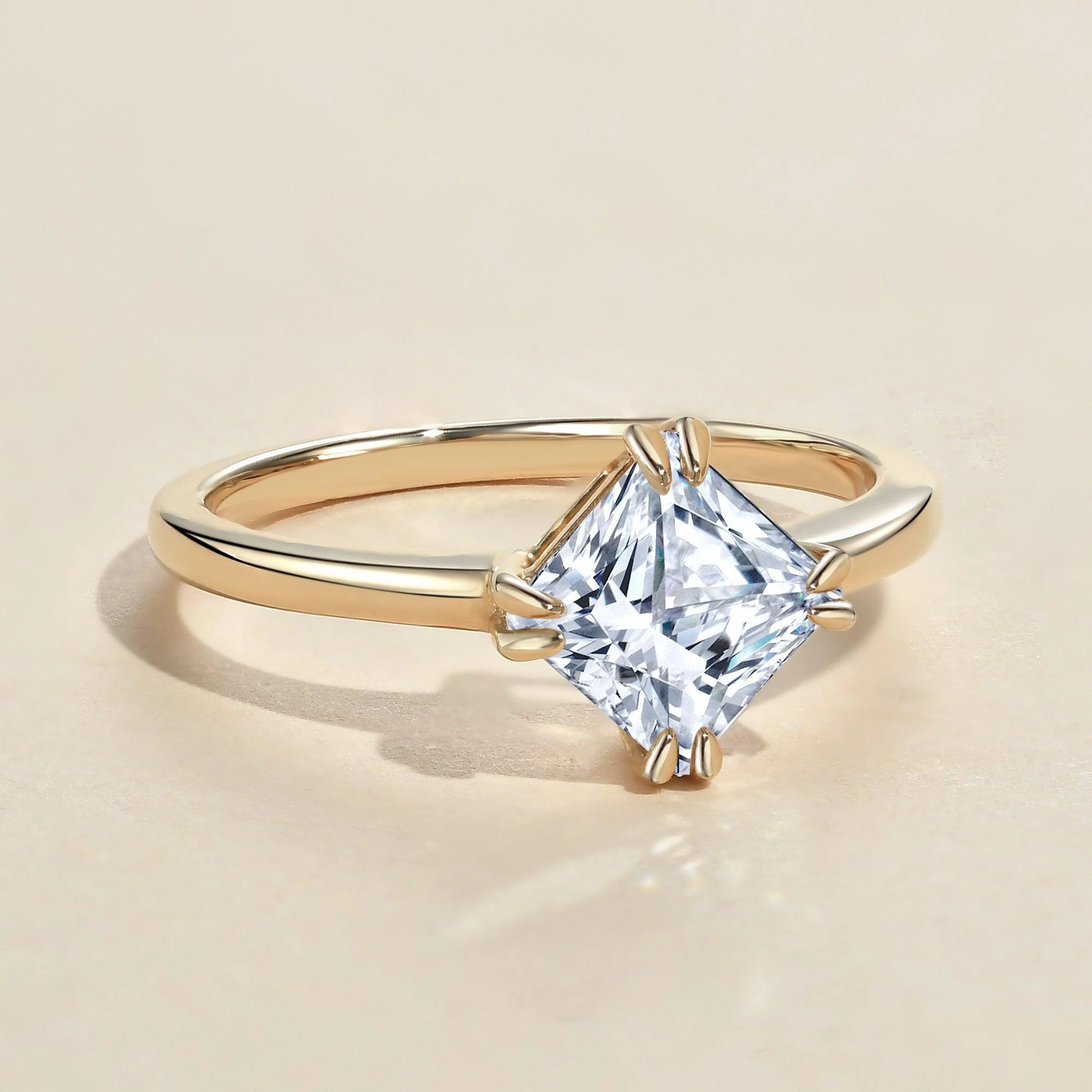 1.0ct Princess Cut Moissanite Double-Claw Solitaire Ring Shimmer Mood