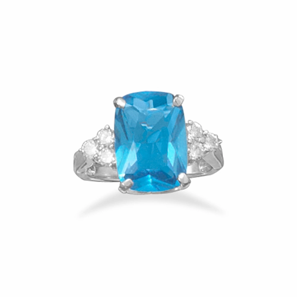 Blue Cubic Zirconia Cocktail Ring with Side Stones Delicate Bauble